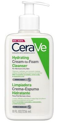 Crème nettoyante hydratante et mousse pour peaux normales à sèches 236 ml