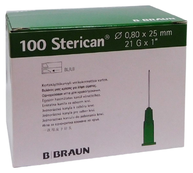 Herbi Feet Aiguilles vertes Sterican 25 x 8 mm, paquet de 100 pi&egrave;ces