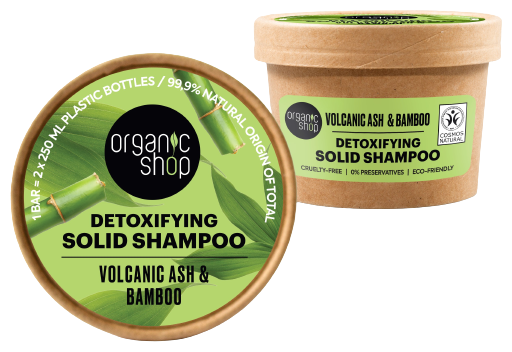 Organic Shop Shampoing Solide D&eacute;toxifiant Cendres Volcaniques et Bambou 60 gr