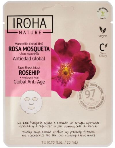 Iroha Masque facial en tissu &agrave; la rose musqu&eacute;e 1 unit&eacute;