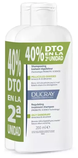 Ducray Shampooing Kelual Squanorm pour pellicules grasses Pack 2 x 200 ml