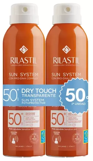 Rilastil Syst&egrave;me solaire SPF50+ Toucher sec Spray transparent Lot de 2 x 200 ml