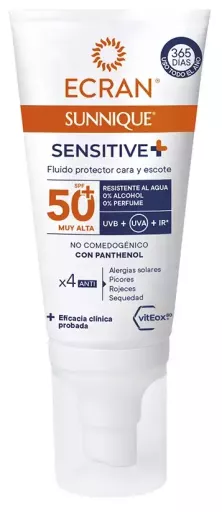 Ecran Cr&egrave;me visage Sunnique Sensitive SPF 50+ 50 ml
