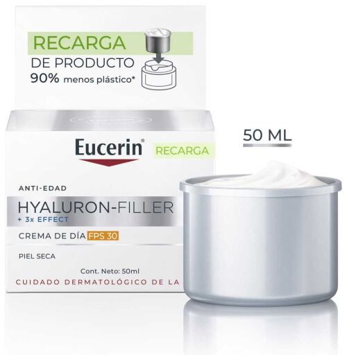 Cr&egrave;me de jour &agrave; l'acide hyaluronique SPF30 pour peaux s&egrave;ches, recharge 50 ml