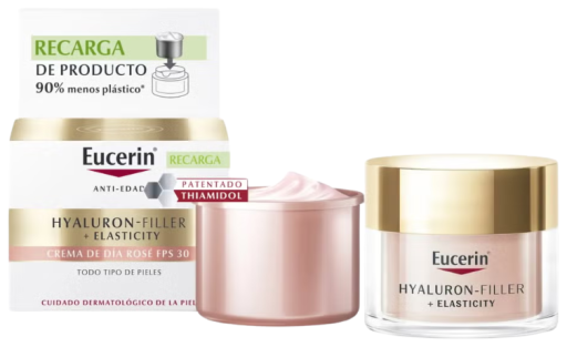 Cr&egrave;me de jour ros&eacute;e &agrave; l'acide hyaluronique SPF30 50 ml + recharge 50 ml
